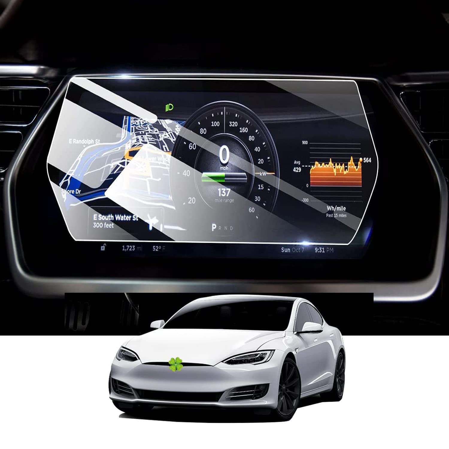 Ruiya Compatible with Tesla Model S Model X 2017-2020 Navigation Screen Protector, 282 x 103 mmTempered Glass Protective Film Model X Screen Protector HD GPS Devices Touchscreen Protective Film — image 1