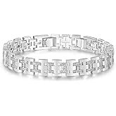 MOFEIJEW 14K Sliver Plated Cubic Zirconia Bracelet For Men and Women, 7mm Watch Link Bracelet | Metal link bracelet |Suitable for holiday gifts