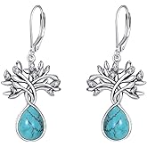 Lvoryance Turquoise Owl/Dragonfly/Hummingbird/Tree of Life Dangle Earrings 925 Sterling Natural Turquoise Leverback Earrings Jewelry Gift For Women