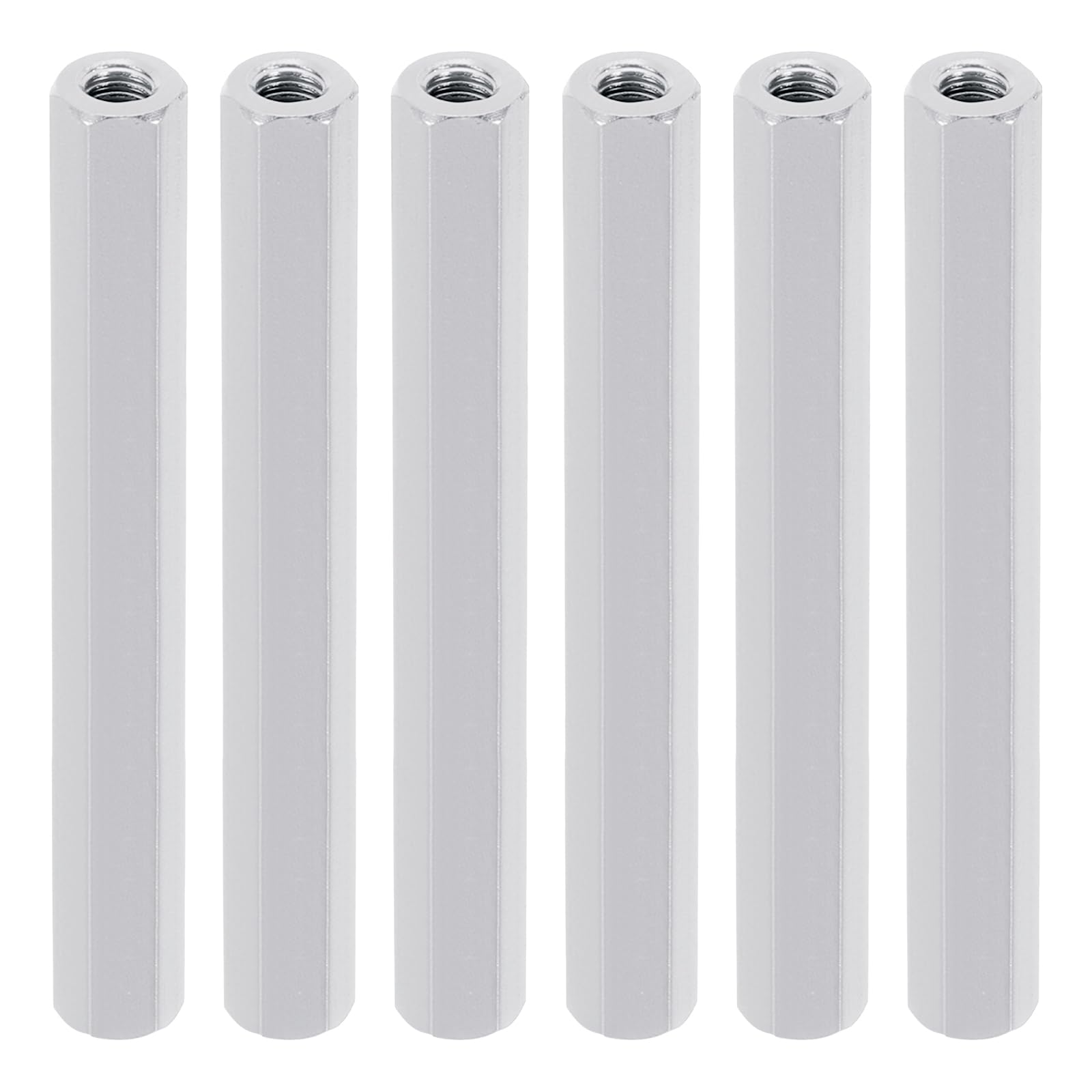 PATIKIL M3 Hex Nuts, 6pcs M3 Threaded Spacers Aluminum 50mm L Female Metal Spacer Screw Standoff for M3 Screw Bolts RC Car Drones Stacks Motherboard, Silvery — image 1
