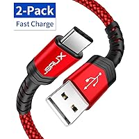 USB C Cable 3A Fast Charging Charge, JSAUX(2-Pack 6.6ft+6.6ft) USB A to Type C Charger Nylon Braided Cord Compatible with Samsung Galaxy S10 S10E S9 S8 Plus Note 10 9 8,Moto Z,LG G8,Other USB C(Red)