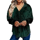 Kedera Womens Velvet Long Sleeve Button Down Shirt Jacket Retro Blouse Lapel Tunic Tops
