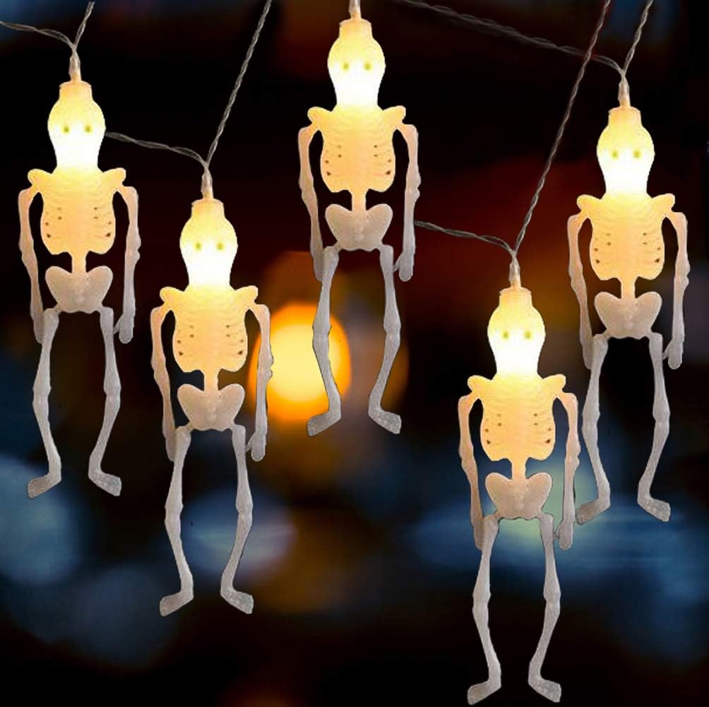 Halloween String Lights – 10 LEDs Skeleton Skull Warm White Fairy Lishts, Battery Operated String Lights Indoor & Outdoor Holiday Decorations