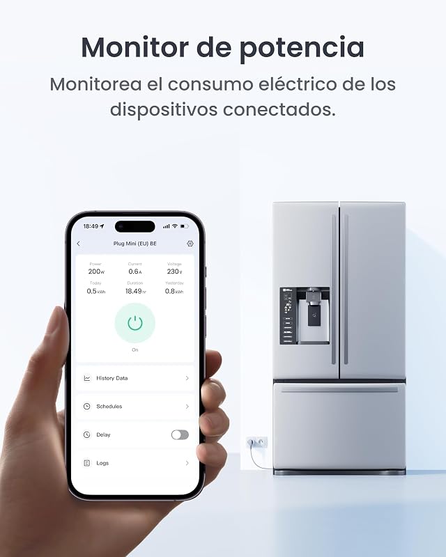 Matter Plug Mini com Energy Monitor, Wi-Fi e controlo Bluetooth, Alexa, Google Home, SmartThings e Home Assistant compatível, controlo por voz e acesso remoto a aplicações, 16A