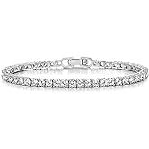 Gemsme 4mm Tennis Bracelets for Women, 18K White/Yellow Gold Plated Fold Over Clasp 4mm Round Cubic Zirconia Classic Tennis Bracelets for Women, Size 6-8 inch