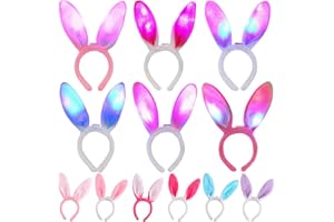 LOKIPA Light Up Bunny Ears Headbands, 6 PCS LED Light Up Bunny Ears Headband for Easter Holiday Party Costume Accessories