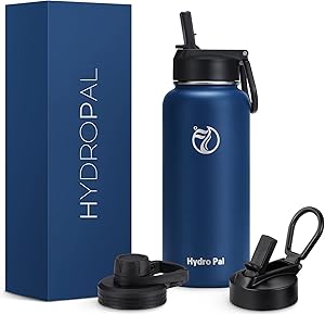 HydroPal Edelstahl Trinkflasche - 500/750ml/ 1L/1.2L/1.9L, BPA-Frei, Kohlensäure geeignet, Isolierte flasche mit Strohhalm & 2 Deckel
