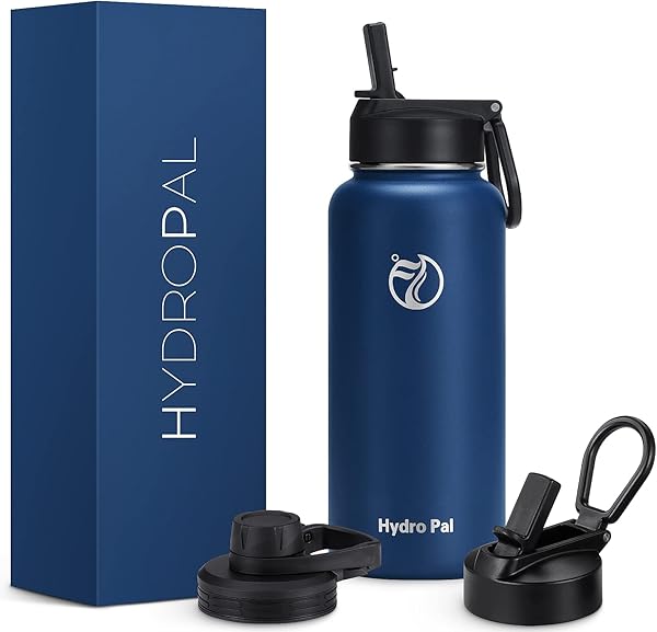 HydroPal Edelstahl Trinkflasche - 500/750ml/ 1L/1.2L/1.9L, BPA-Frei, Kohlensäure geeignet, Isolierte flasche mit Strohhalm & 2 Deckel