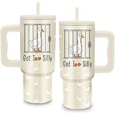 Goose Gifts - 24 oz Tumbler with Handle and Straw - Insulated Stainless Steel Cup, Leakproof, Funny Got Too Silly Duck Travel Mug for Women Girls, BPA Free, Fits Car Cup Holders, Keeps Drinks Cold/Hot
