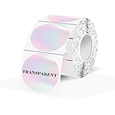 Transparent Thermal Labels Stickers 1.5 Inch, Clear Waterproof Direct Thermal Labels Stickers Self-Adhesive, Perforation Line Design (350 Pcs, Holographic Pink)