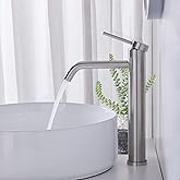 Hotis Vessel Sink Faucet Brushed Nickel, Stainless Steel Tall Bathroom Faucet with 360° Swivel Spout, Single Handle 1 Hole Bathroom Faucets with Supply Lines and Pop Up Drain, HT-TX110788L-New
