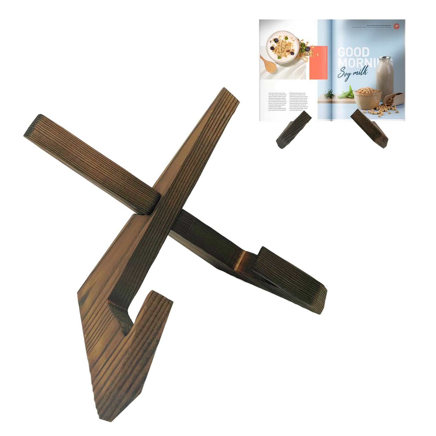 CYNOSURETECH 1 Piece Wooden Cookbook Stand, Charcoal Color, Portable Sturdy Bookshelf, Multifunctional Stand