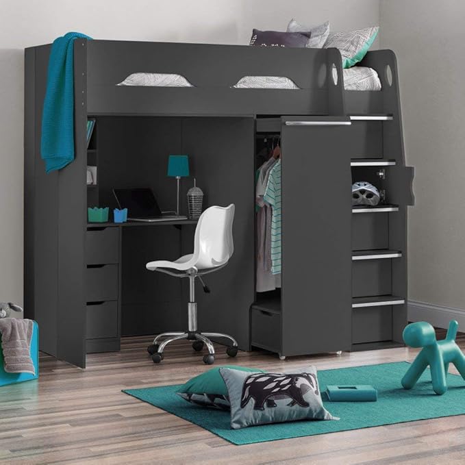 High Sleeper Storage Bed, Happy Beds Pegasus Anthracite Wood Modern