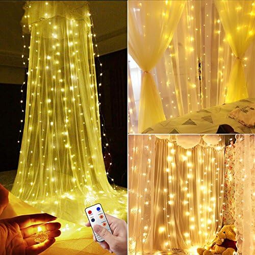 Remote Curtain Christmas Lights with Diamond,Yoyokit Linkable 9.8ft x 9.8ft 300LED 8 Modes Twinkle Fairy String Light Curtain for Indoor Outdoor Christmas Weddings Bedroom Holiday Party