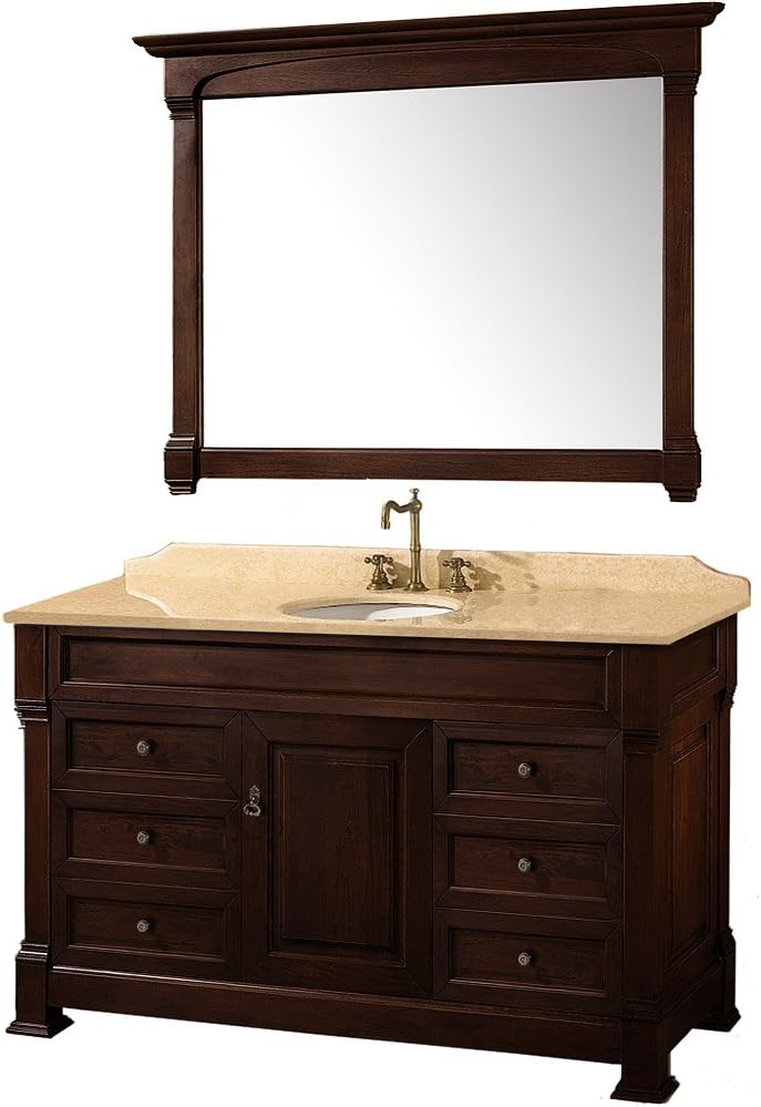 Wyndham Collection Andover 55 inch Single Bathroom Vanity in Dark Cherry, Ivory Marble Countertop, Undermount Oval Sink, and 50 inch Mirror