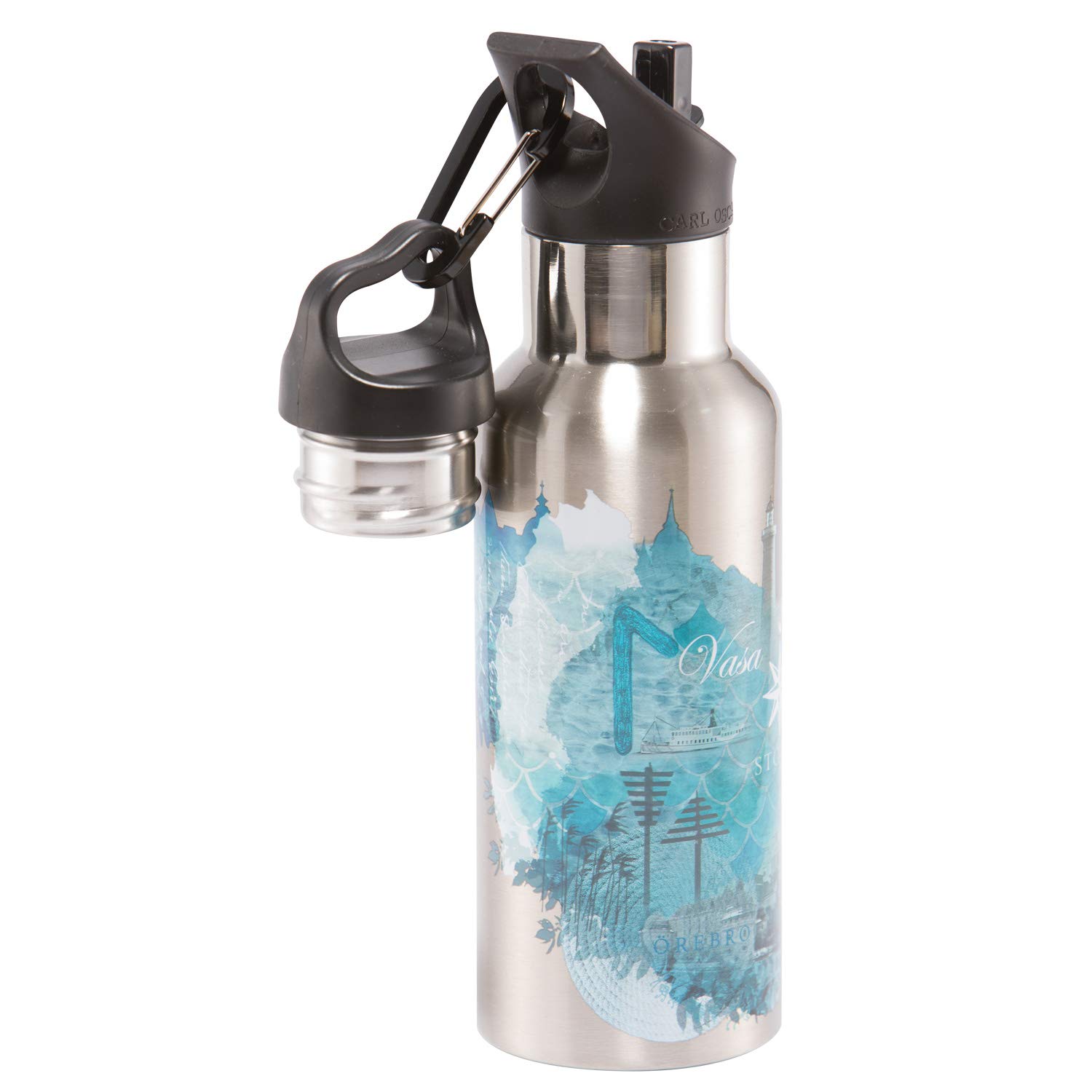 Carl Oscar Swedish Design Double-Walled Thermos Bottle - Vacuum Flask Keeps Drinks Warm for 10 Hours, Cold for 24 Hours. 0,5 Liter in Comes with 2 Lids and Straw. In Turquoise