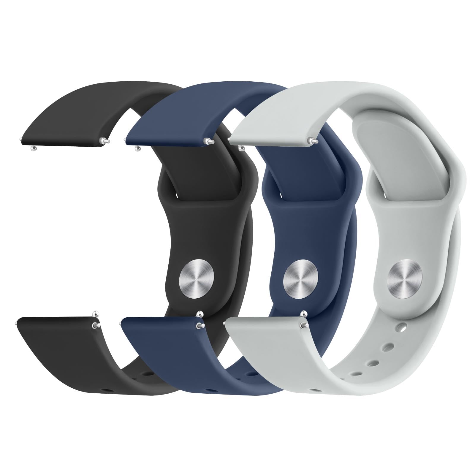 Photo 1 of Meliya 20mm 22mm Quick Release Watch Band Soft Silicone Breathable Replacment Sport Watch Straps for Women Men (20mm, Black+Navy Blue+Gray)