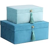 HofferRuffer Velvet Jewelry Boxes Decorative Boxes, Storage Accessory Organizer Boxes with Elegant Handle Decor, Classic Velv