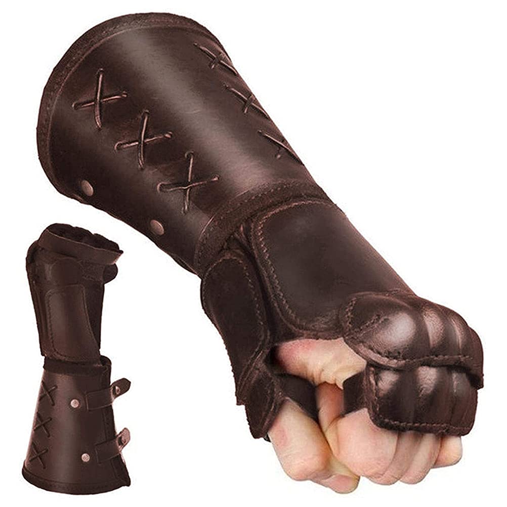 Chiyyak 1 Pair Retro Gauntlet Bracelet, Gothic Faux Leather Arm Gloves Medieval Steampunk Arm Cuff Knight Cosplay Hand Guard