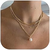 Gold Pearl Layered Necklaces for Women Elegant Dainty Teardrop Pendant Choker Necklace Simple Trendy Jewelry Valentine's Day Gifts for Her