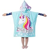 growell Hooded Kids Beach Towels - Toddler Bath Towel Girls Boys Swim Cover-ups for Ages 1 to 6 Kids Pool Towels Quick Dry Lightweight Soft Microfiber Poncho Towel 24x23 (Unicorn Aqua)