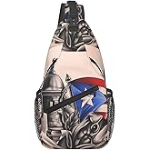 KOSUES Puerto Rico Frog Castle Flag Sling Bag Casual Crossbody Bag Sports Shoulder Backpack Travel Chest Pack Cycling Cross Bags Gym Hiking Daypack