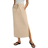 ANRABESS Maxi Skirts for Womens 2026 Summer High Waist Drawstring Side Slit Spring Casual Long Pencil Skirt with Pockets