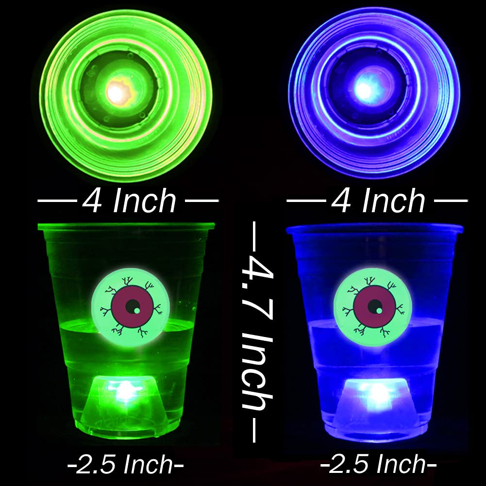 (Eyeball) The Halloween Glow in The Dark Beer Pong Set-Light up Beer Pong Cups for Indoor Outdoor Nighttime Competitive Fun,22 Glowing Cups(11 Green &11 Blue), 6 Glowing Balls- Party Game