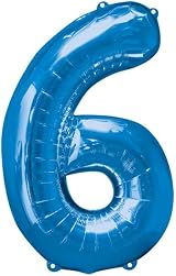 Unique Blue Number 6 Foil Balloon 86cm Large 1 Piece Birthday Party
