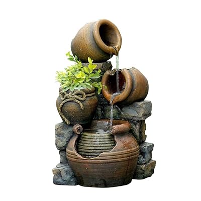Jeco Inc. FCL055 Outdoor Water Fountain with Flower Pot, 12.6L x 13.4W x 23.6H, Multicolor