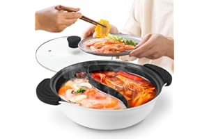 GUEQUITLEX Hot Pot with Divider Non-Stick Shabu Shabu Pot for Induction Cooktop Two-flavor Cookware for 2-3 Person