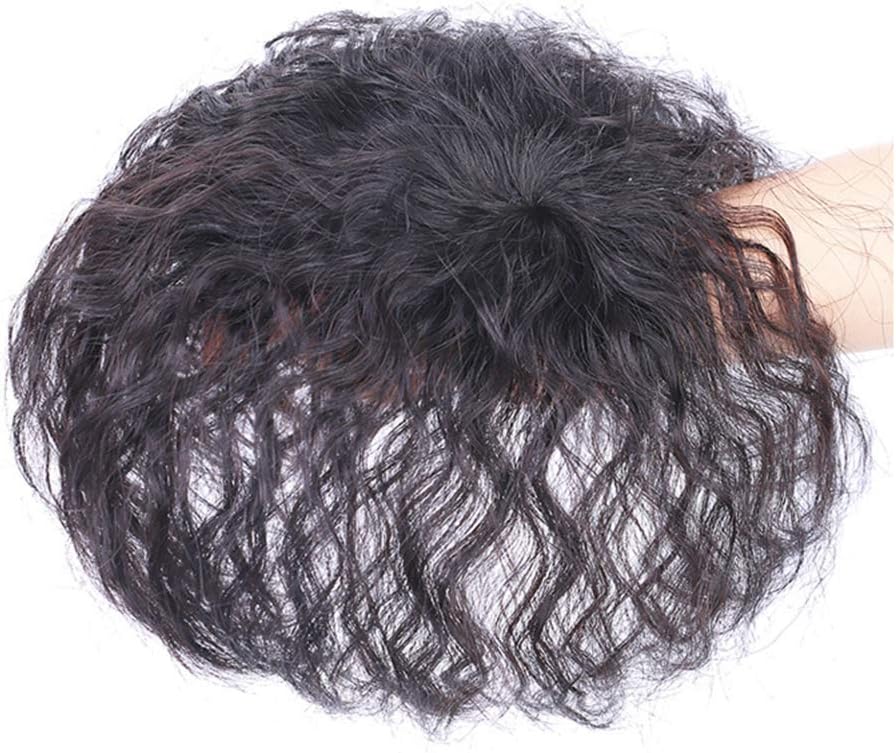 Yanamy Human Hair Clips in Toppers Curly Crown Hairpieces Topper for Women with Bald Spot, Natural Black (6 x 9cm Crown Base)