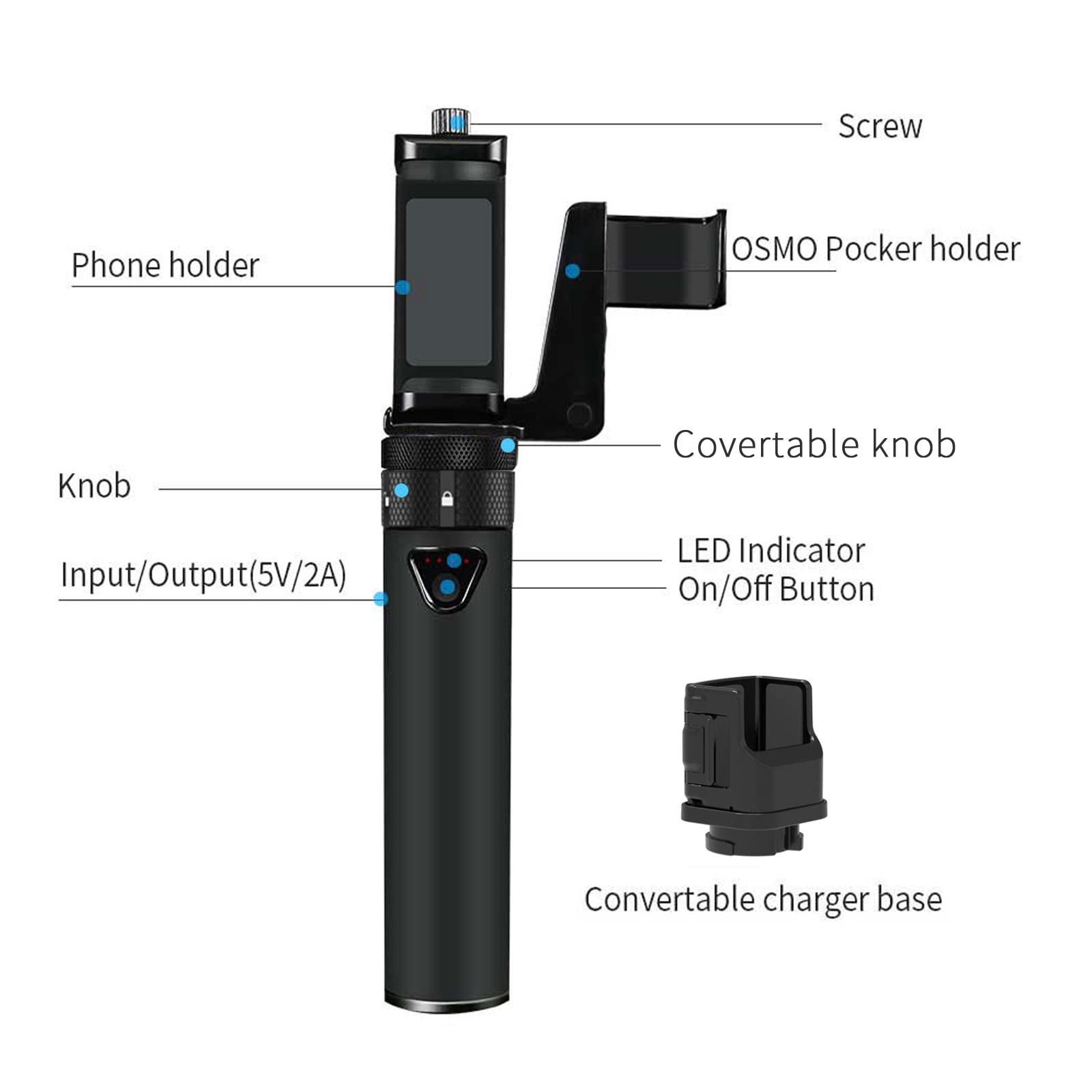 Smatree Portable Osmo Pocket 2 PowerStick (Power Bank) Compatible for DJI Osmo Pocket 2/1, Handheld Smartphone Holder Mount Bracket for OsmoPocket Camera