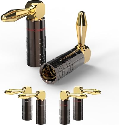 FosPower Right Angle Banana Plugs 6 Pairs 12 pcs 24K Gold Plated