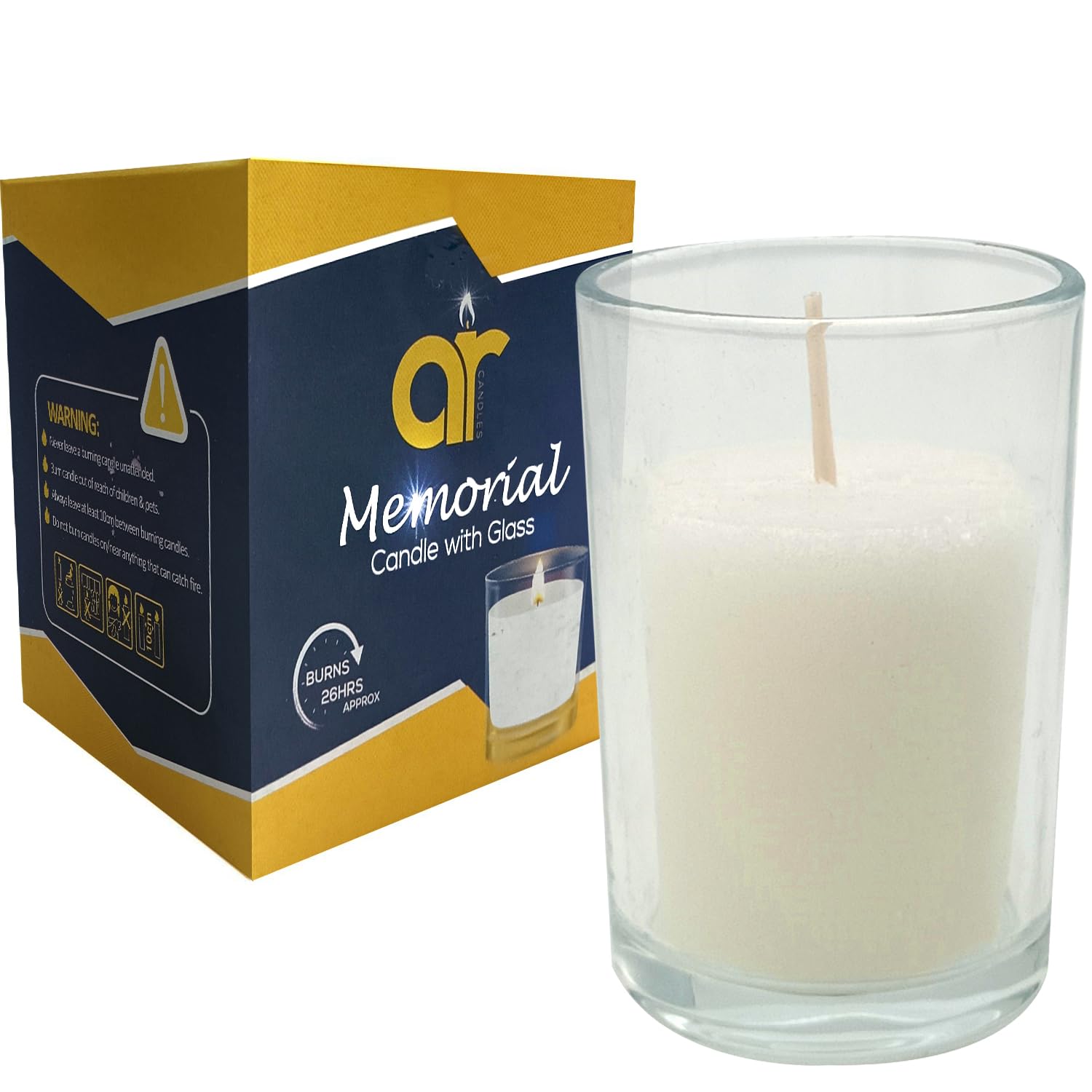 AR Memorial Candle, White Candle in Glass Jar - Candle Gifts for Jewish Holidays - 1-Day Candle, Religious, Memorial, Votive Candle