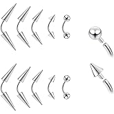 ZS 10Pcs 16G/18G Spike Eyebrow Piercing Jewelry, Internal Thread Curved Barbell Vertical Labret Lip Rings, Spike Tragus Helix Earrings Rook Nose Bridge Rings
