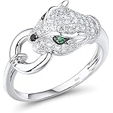 Santuzza Panther Ring 925 Sterling Silver Leopard Rings Cubic Zirconia Green Spinel Jaguar Jewelry