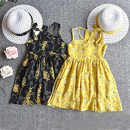 Fabal 2PCS Toddler Kids Baby Girl Outfit Clothes Chiffon Floral Vest Dress Sun Hat Set (3T, Black) - Thumbnail 6
