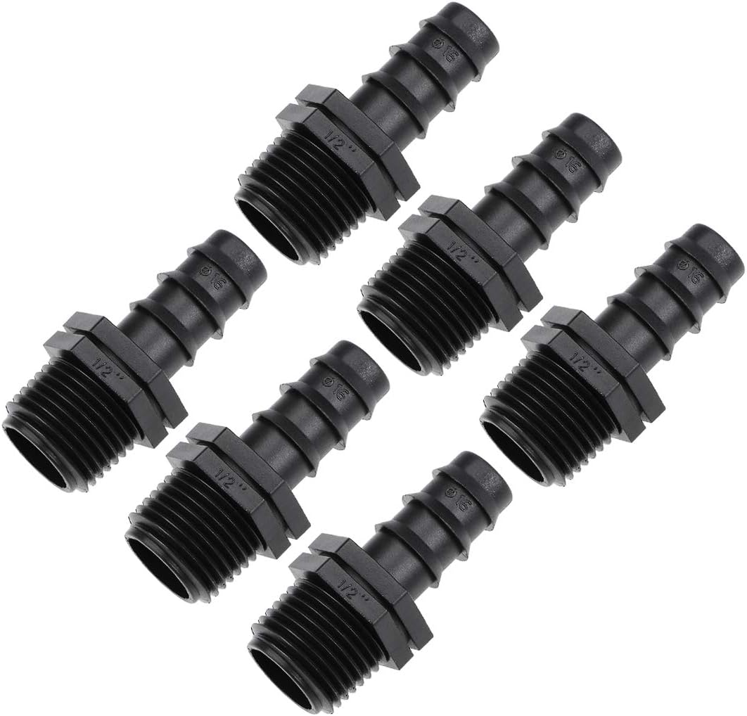 sourcing map Barb Drip Pipe Connector 1/2 BSPT Male Thread 16PE Hose Fitting for Garden Agricultural Irrigation System Plastic 25pcs