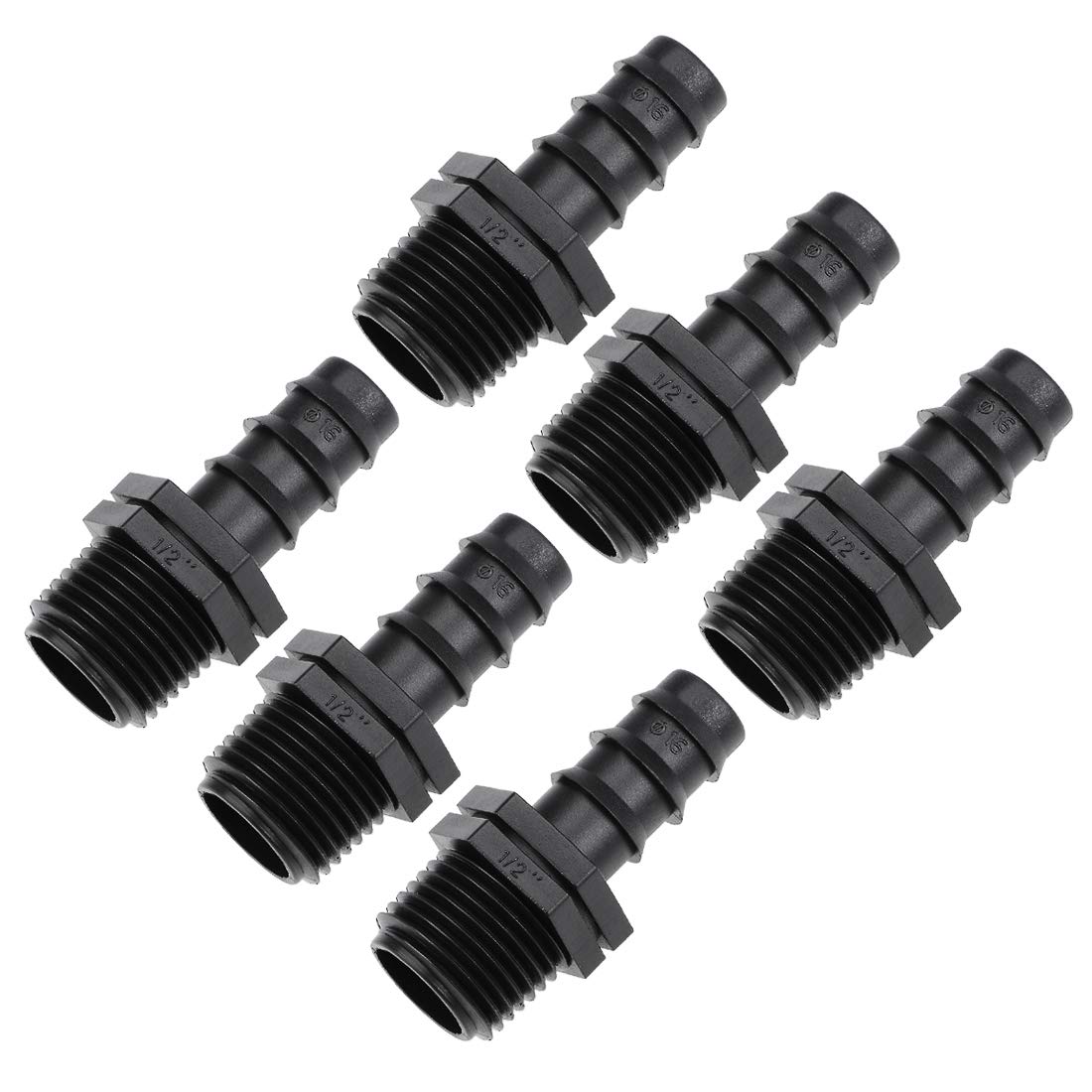 sourcing map Barb Drip Pipe Connector 1/2 BSPT Male Thread 16PE Hose Fitting for Garden Agricultural Irrigation System, Plastic 25pcs