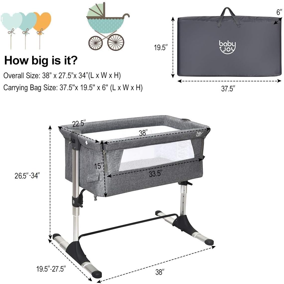 baby joy bedside crib