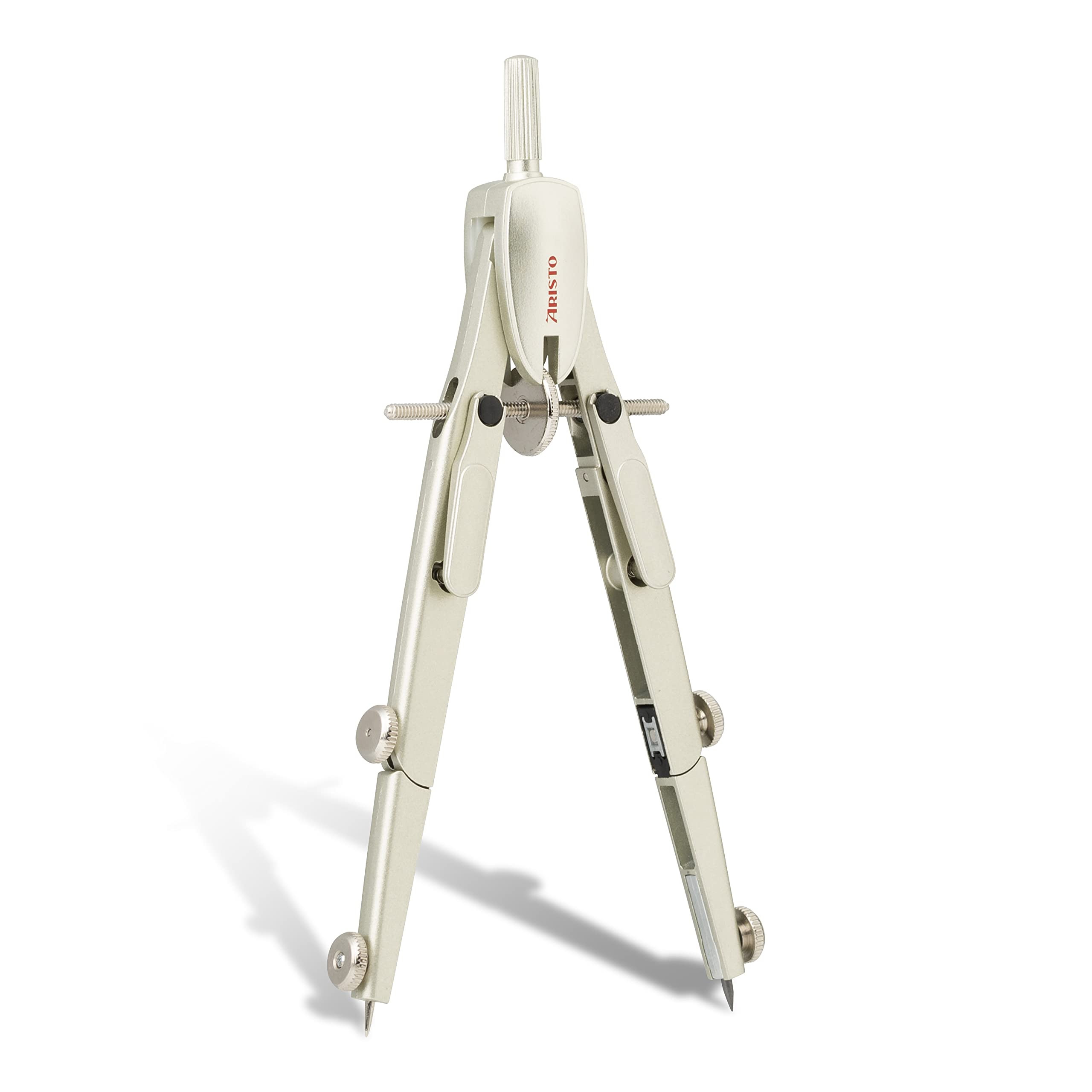 Aristo AR55630 Studio Quick Adjustment Compass (2 Joints, Max. Diameter of Drawing Circles 340 mm, Includes Compass Refills and Replacement Needle, Die-Cast Zinc) Silver