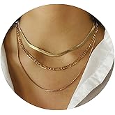 Tasiso Herringbone Choker Necklace Set Double Layer Snake Chain Herringbone Chain Necklace Layering Necklace Set Cuban Chain Necklace for Women