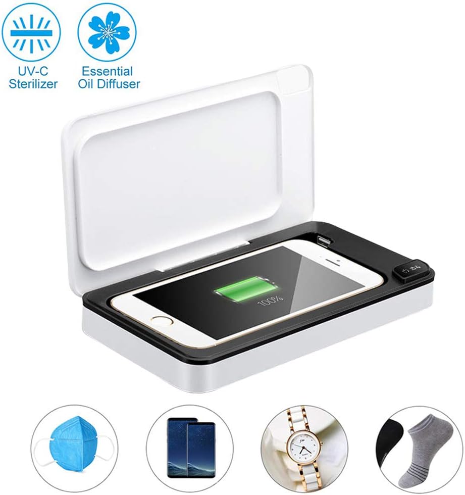 JMF Smart Phone UV Sanitizer Portable UV Light Cell Phone Sterilizer Aromatherapy Function Disinfector with USB Charging,Phone Cleaner for Phone, watches, jewelry, glasses,etc
