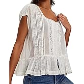 TUWIXIUW Women Pleated Crop Tank Tops Sleeveless Bow Tie Babydoll Peplum Shirt Going Out Blouse Loose Summer Vacation Vest