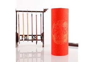 KYMY Red Xuan Paper Roll with Dragon and Phoenix 17cmX50m(6.7inch X 164feet),Chinese Spring Festival Scrolls Red Chunlian/Duilian Paper Cut,Half Sheng Shu (Half Raw Ripe) Xuan