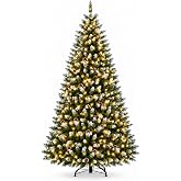 GarveeTech 6ft Pre-Lit Christmas Tree, 250 Warm White Lights, 850 Tips | Pinecones, Hinged Branches, Foldable Metal Stand, Full PVC Needles, Easy Assembly for Home, Office, Party
