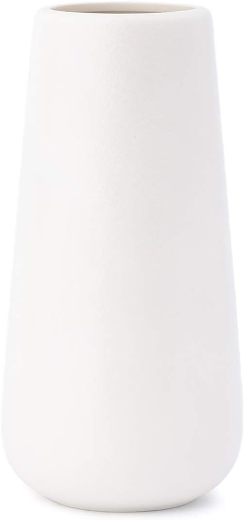 DOTLINE DECO Ceramic White Vase for Flowers - Handmade Home Decor Flower Vase for Shelf, Mantle or Table - Ideal Minimalist Style for Living Room Decoration | 7.7 Inches Long