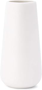 DOTLINE DECO Ceramic White Vase for Flowers - Handmade Home Decor Flower Vase for Shelf, Mantle or Table - Ideal Minimalist Style for Living Room Decoration | 7.7 Inches Long