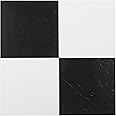 Nexus Self Adhesive 12-Inch Vinyl Floor Tiles, 20 Tiles - 12" x 12", Black & White Slate Pattern - Peel & Stick, DIY Flooring